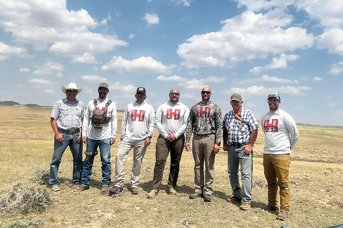 Getting together with friends and having a good time in the field is exactly what this trip was all about. Getting to test loads, cartridges and cool guns was an added bonus. Left to right: Kody Glause, Jeremiah Polacek, Zak May, Austin Simmons, Seth Swerczek, Kelly Glause and Ryan Barnes.
